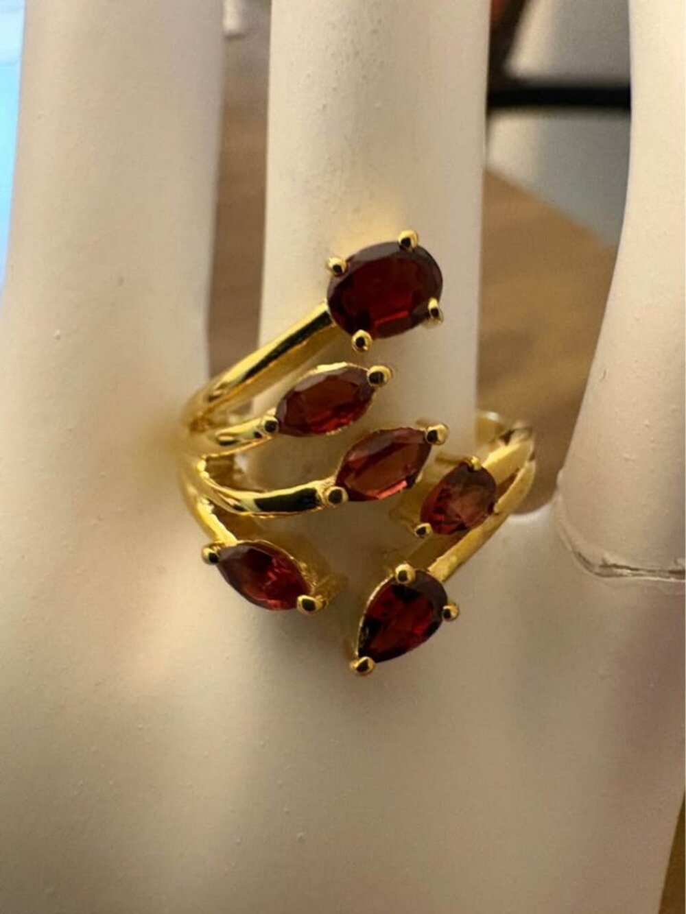1.47 Carat Garnet Bypass Ring in Gold Tone Sterling Silver Size 7